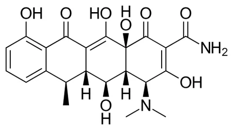 doxycycline: a broad-spectrum antibiotic C₂₂H₂₄N₂O₈ of the tetracycline class, which has a long half-life in the...
