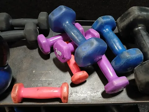 dumbbell: a weight training implement consisting of a short bar with weight counterpoised on each end