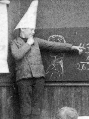 dunce cap: a conical hat that a school pupil is forced to wear to indicate that the person is a dunce