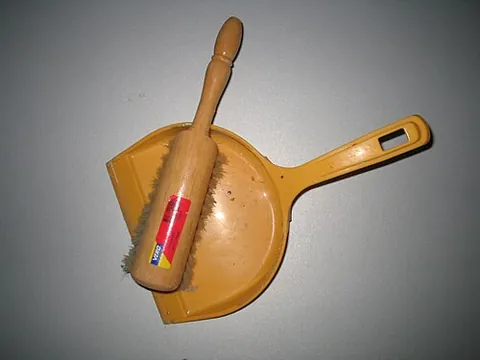 dustpan: a flat scoop with a handle, into which dust, dirt and other material is conveyed with a brush or...