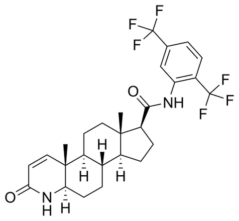 dutasteride: a synthetic drug C₂₇H₃₀F₆N₂O₂ that inhibits 5-alpha-reductase to convert testosterone into...