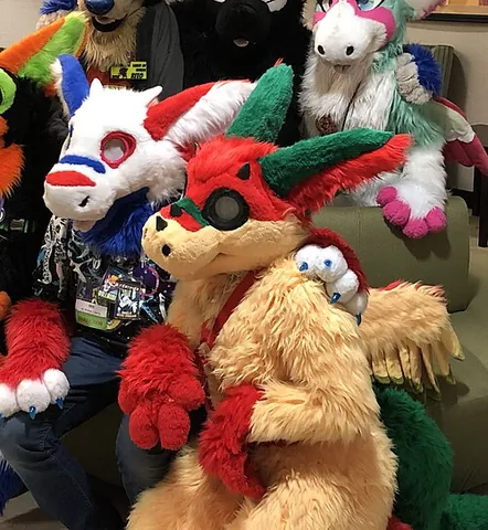 dutch angel dragon: a fictional anthropomorphic (furry) creature adorned with fur and a horse-like body, rounded snout,...