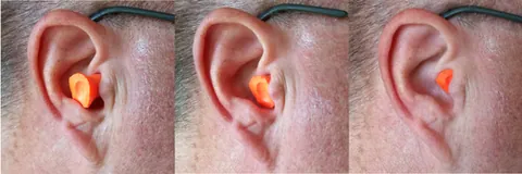 earplug: a piece of protective gear meant to be inserted in the ear canal to protect the wearer's hearing...