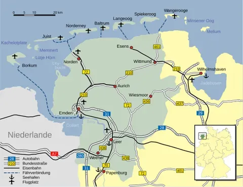 east frisia: a coastal cultural region in the northwest of the German federal state of Lower Saxony