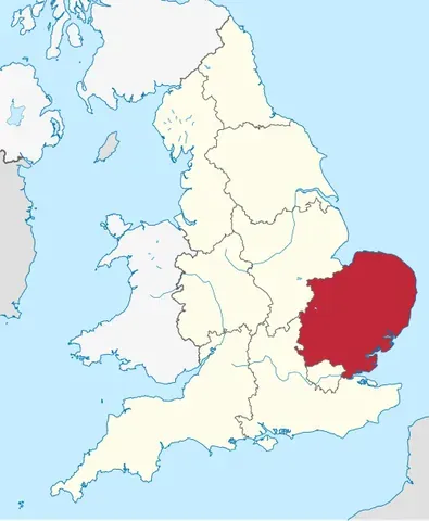 east of england: a region forming the eastern part of England, with precise modern boundaries specified by law