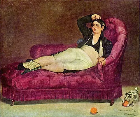 méridienne: an asymmetrical daybed with a high head-rest, and a lower foot-rest, joined by a sloping piece