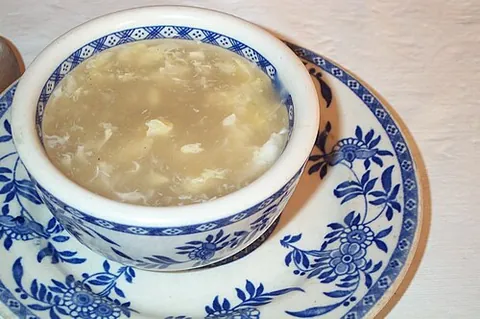 egg drop: the food created by dropping beaten raw egg into boiling water bit by bit