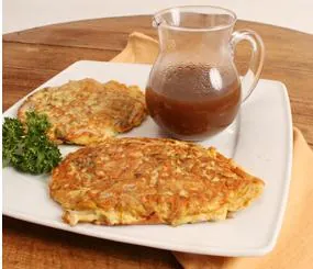 egg foo young: an egg-based dish containing vegetables and often bits of meat, originating in Guangdong and common...