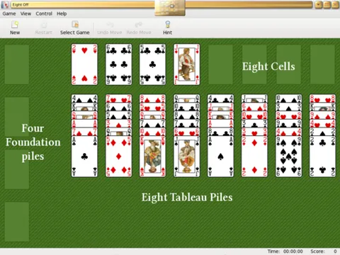 eight off: a variety of FreeCell in which there are eight available cells. Four of them are filled at the...