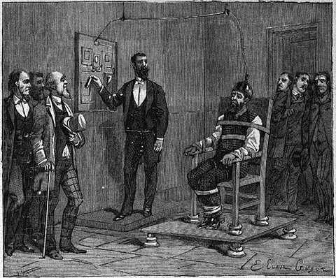 electrocution: deliberate execution by electric shock, usually involving an electric chair