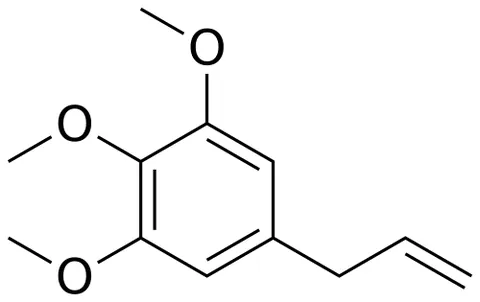 elemicin: 3,4,5-trimethoxyallylbenzene, a natural organic compound found in the essential oil of nutmeg or...