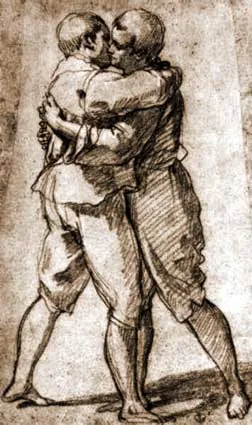embrace: to clasp (someone or each other) in the arms with affection; to take in the arms; to hug