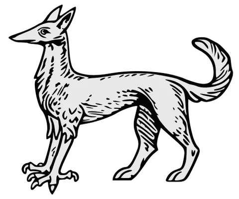 enfield: a heraldic beast with the head of a fox, the chest of a greyhound, the talons of an eagle, the body...