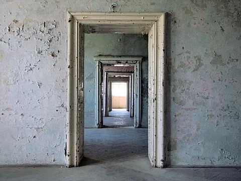enfilade: a line or straight passage, or the position of that which lies in a straight line
