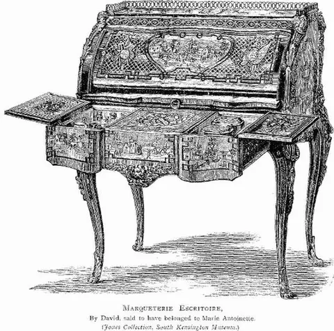 escritoire: a writing desk with a hinged door that provides the writing surface