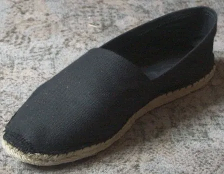 espadrille: a light shoe having an upper made of fabric and a sole of rope