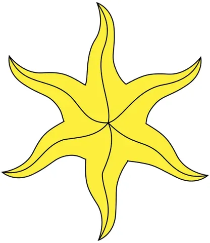 estoile: a six-pointed star whose rays are wavy, as opposed to the straight lines of a mullet