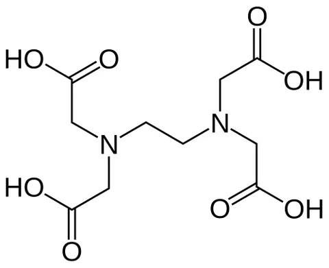 ethylenediaminetetracetic acid: a white crystalline acid, C₂H₄(N(CH₂COOH)₂)₂, (and its sodium salt), a strong chelating agent with...