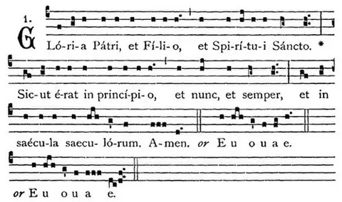 euouae: in medieval music, a mnemonic for the Latin words saeculōrum and āmēn (from “ […] in saecula...