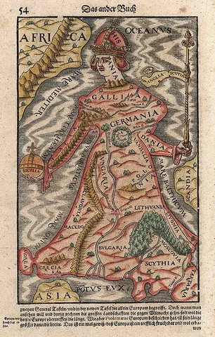 europa regina: the map-like depiction of the European continent as a queen, made popular in the 16th century