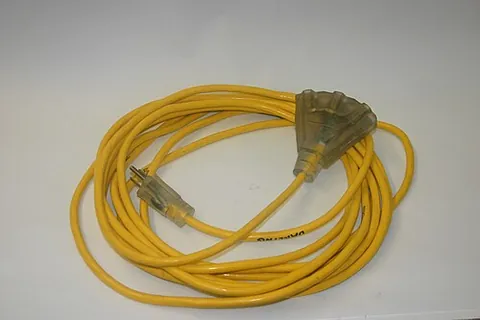 extension cord: an electrical cord with a plug one end, and a single socket or a multi-port socket at the other...