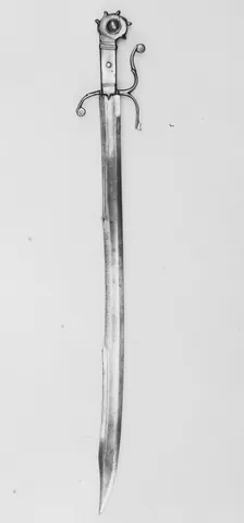 falchion: a somewhat curved, single-edged medieval sword of European origin, with the cutting edge on its...