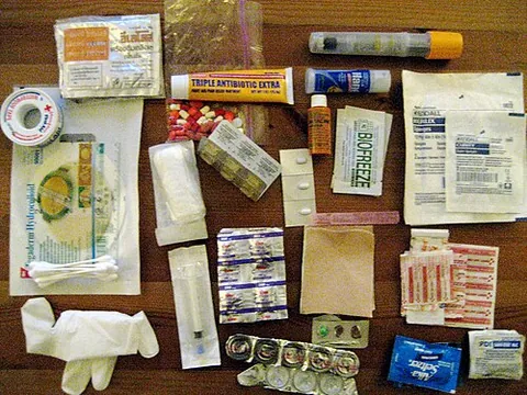 first aid kit: a collection of first aid supplies for treatment of minor injuries or stabilization of major...