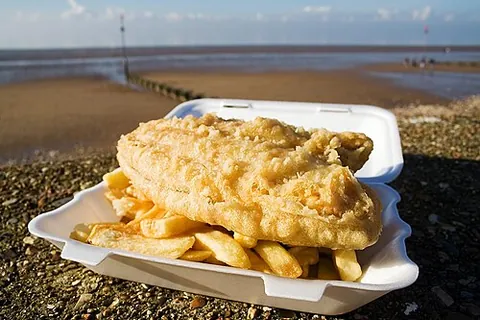 fish and chips: a meal of fish fried in batter and served with chips (fried potato pieces), popular throughout the...