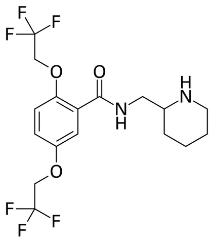 flecainide: an antiarrhythmic drug administered in the form of its acetate C₁₇H₂₀F₆N₂O₃·C₂H₄O₂ especially to...
