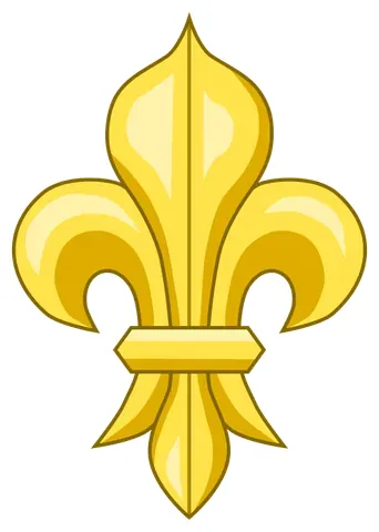 fleur-de-lis: a design representing a flower whose three petals are joined together at the bottom (⚜, ⚜️), often...