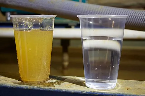 flocculate: to collect (suspended particles, sediment, etc.) into loose, fluffy aggregations resembling tufts...