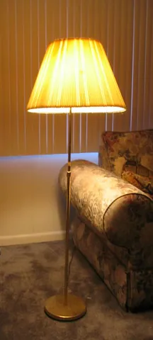 floor lamp: a lamp supported by a tall vertical pole in order that light comes from above those seated in the...