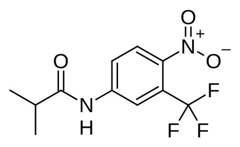 flutamide: a nonsteroidal antiandrogen C₁₁H₁₁F₃N₂O₃ that is taken orally in the treatment of prostate cancer