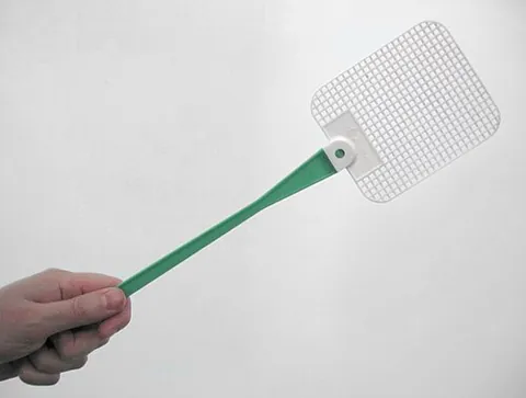 flyswatter: a hand-held device for swatting flies or other insects, to kill or shoo them
