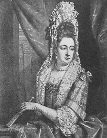 fontange: a headdress popular among aristocrats in Europe in the late 17th century and early 18th century,...