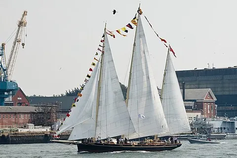 fore-and-aft rig: a sailing rig consisting of sails set mainly along the line of the keel