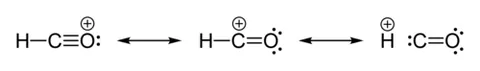 formylium: a positively-charged cation with the formula HCO⁺, related to formaldehyde, aldehydes, and formyl