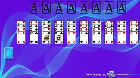 forty thieves: a solitaire card game, similar to Klondike, but starting with ten columns of four visible cards on...