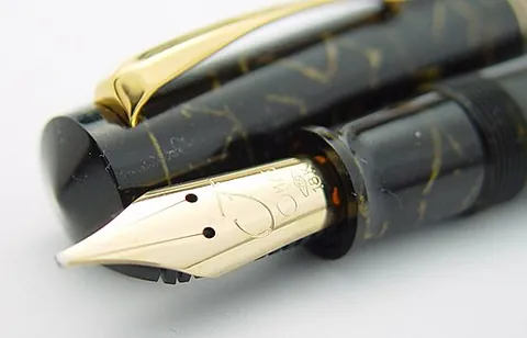fountain pen: a pen containing a reservoir of ink, which is fed to a writing nib automatically
