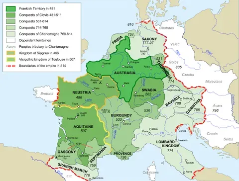 francia: a former kingdom inhabited by the Franks, in Western Europe, spreading over modern-day France...