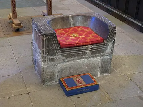 frithstool: an Anglo-Saxon stone seat, placed near the altar of a church, which afforded protection to those...