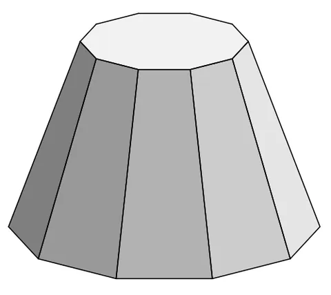 frustum: a cone or pyramid whose tip has been truncated by a plane parallel to its base