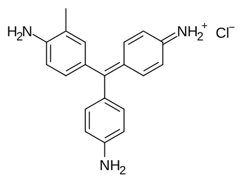 fuchsine: a dye (rosaniline hydrochloride, C₂₀H₁₉N₃·HCl) usually a deep red or magenta colour
