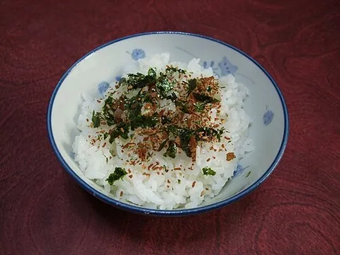 furikake: a dry Japanese condiment for rice; typically a mixture of dried fish, sesame seeds, chopped...