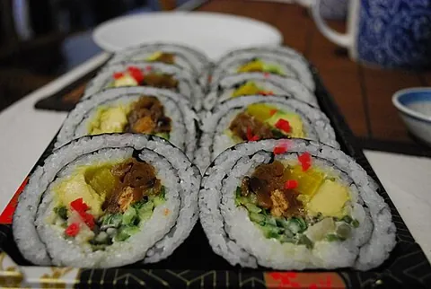 futomaki: large cylindrical sushi, often vegetarian, with nori on the outside and fillings chosen to...