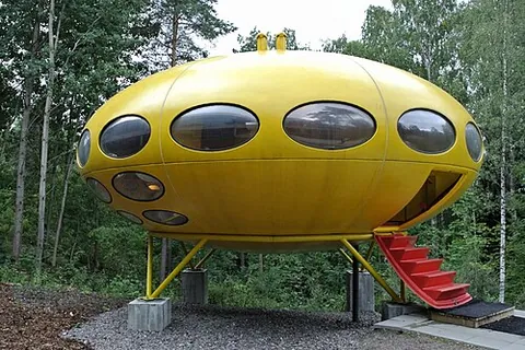futuro house: a prefabricated house shaped like a flying saucer, made of plastics and polymers, designed by...