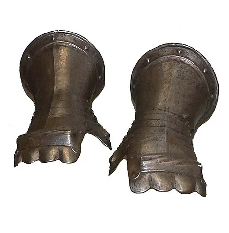 gauntlet: protective armor for the hands, formerly thrown down as a challenge to combat