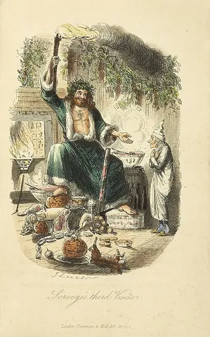 ghost of christmas present: a fictional ghost in A Christmas Carol by Charles Dickens, who visits Ebenezer Scrooge accompanied...