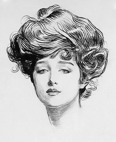gibson girl: a personification of American ideal feminine beauty around the beginning of the 20th century,...