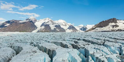glacier: a large body of ice which flows under its own mass, usually downhill